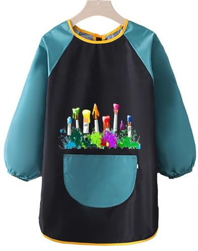 Djowyh Tablier Peinture Enfant, Blouse Imperméable, Tablier Enfant Pour Garçon Fille Avec Manches Longues Et Poche, Pour L'école Activités Peinture Cuisine Coloriage