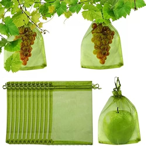 100 Stück Traubenschutzbeutel 20x 30cm, Obst Schutzbeutel Mit Zugband für Weintrauben, Organzasäckchen Trauben Netzbeutel Schutz vor Kirschessigfliege Wespen and Vögeln