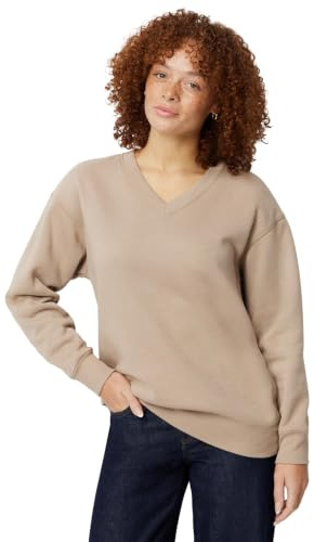 Amazon Essentials Pull oversize en polaire à col en V Femme, Taupe, L