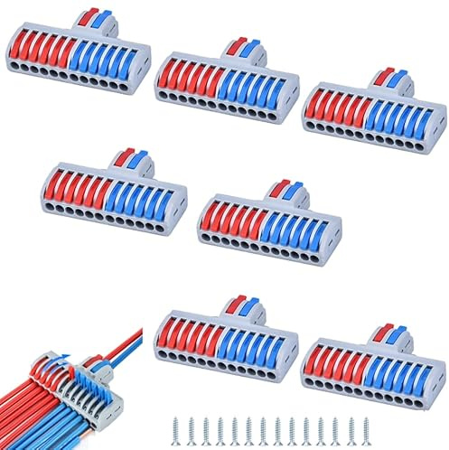 7Pièces 2 en 12 Sorties Rapide Connecteurs Électriques, Bornes de Connexion, Domino Electrique, Connecteurs de Fils Compacts, Bornes de Lustre Enfichables pour Circuit Inlining