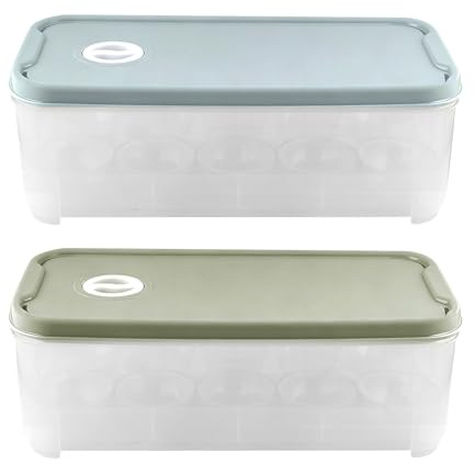 2 cajas de almacenamiento para huevos, 10 huevos con tapa, caja de plástico para nevera y transporte para cocina