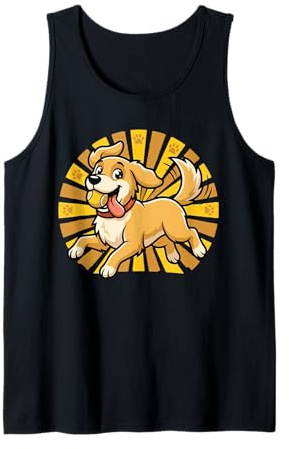 Joyful Golden Retriever Saltando Palla da Tennis Cartone Animato Cane Amore Canotta