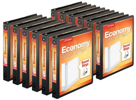 Cardinal Economy 3-Ring Binders, 1, Round Rings, Holds 225 Sheets, Clearvue Presentation View, Non-Stick, Black, Carton of 12