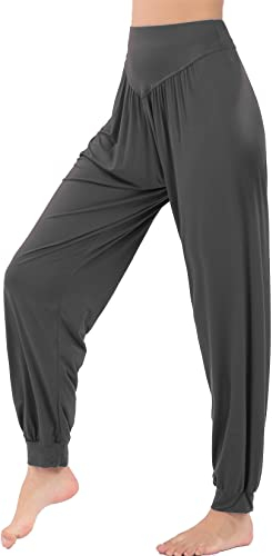 HOEREV Super weiche Modal Spandex Harem Yoga Pilates Hosen, Gr.-X-Small,Dunkelgrau