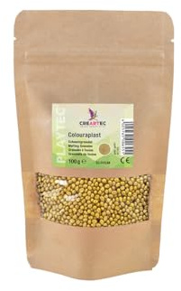CREARTEC Colouraplast – Perline di plastica/granulato da fusione – Colore: oro – Quantità: 100 g – Ideale per vetrine, opere d'arte mobili e piccole – Resistente alle intemperie – Made in Germany