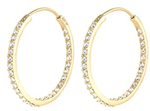 Elli Creolen Silber 925 Vergoldet 24K Frauen Kreolen Damen Ohrringe Gold Farbe mit Steinen 0.03ct Durchmesser 33mm Hoops 0303910612