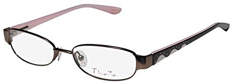 Thalia Coco Childrens/Kids/Girls Designer Full-Rim Shape Rhinestones Flexible Hinges With Eyeglasses/Eyeglass Frame (45-15-125, Brown/White/Rose)