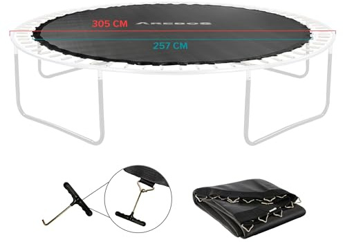 Arebos Trampolin Sprungmatte Ø 257 cm | für Trampoline mit Ø 305 cm, 64 Ösen und 165 mm Federlänge | Sprungtuch | 150 kg belastbar | 9-Fache Naht | Polypropylen | inkl. Federspanner