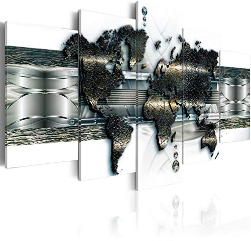 B&D XXL Acrylglasbild Weltkarte 100x50 cm 5 Teilig Wandbild auf Acryl Glasbilder Kunstdruck Moderne Acrylglas Platte Wanddekoration Geschenke Heimdekoration Glasbild Landkarte Reise silber weiß