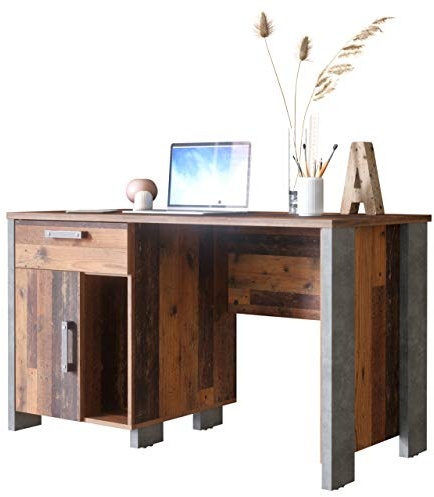 Newfurn Schreibtisch Klein Betonoptik Dunkelgrau Old Wood Computertisch Vintage Industrial - 126,5x73,5x60 cm (BxHxT) - PC Tisch Laptoptisch - Wohnzimmer Schlafzimmer