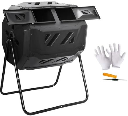SUPER DEAL Composteur à double bac à compost rotatif à 360° sans BPA pour extérieur, jardin, cour, noir