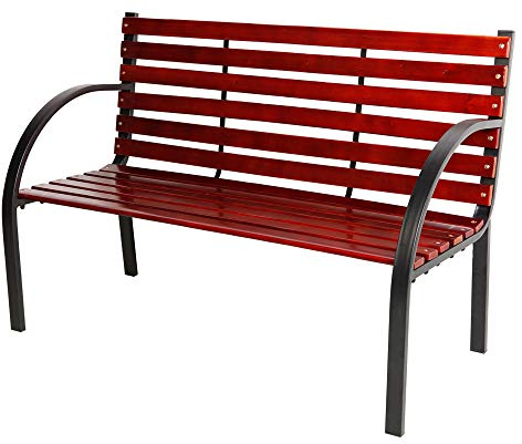 Linder Exclusiv LEX Holz-Metall Bank Liam Parkbank Gartenbank 122 x 60 x 80 cm rotbraun