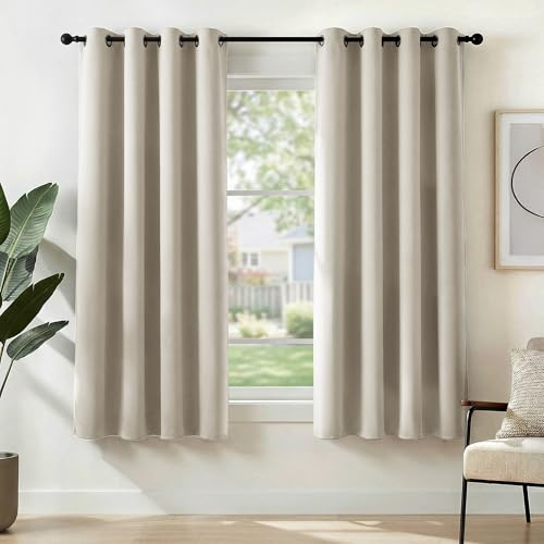Deconovo Room Darkening Super Soft Bedroom Curtains Thermal Insulated Energy Saving Curtains Kids Light Beige 46x63 Inch 2 Panels