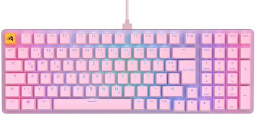 Glorious Gaming GMMK 2 Full Size (96%) - Clavier de jeu mécanique, Cadre Aluminium, personnalisable, capuchons de Touches doubleshot, switches Fox, RGB, Disposition QWERTZ allemand - Rose