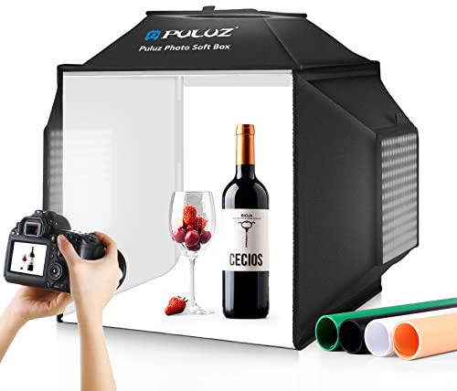 PULUZ Caja de Luces fotografía 40x40 cm, 480 Luces LED Cubo Blanco Fotografia con 4 Fondos de PVC de Colores para Fotografía de Joyería y Productos