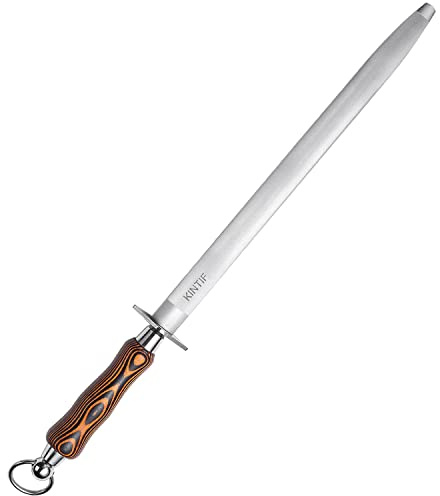 KINTIF Sharpening Steel 10 inch Professional Knife Sharpener Honing Rod, Fine Lines, High hardness, Flat Knife Honing Steel