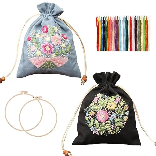 PAIKIUU 2-pack Broderiset för vuxna, nybörjare, blomma, instruktioner och däck