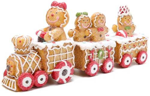 Hodao Christmas Decorations Indoor Home Decor Christmas Gingerbread Man Small Train Figurines Winter for Table Top Centerpiece Fireplace Decor Cute Gingerbread Man Train Decoration Gift