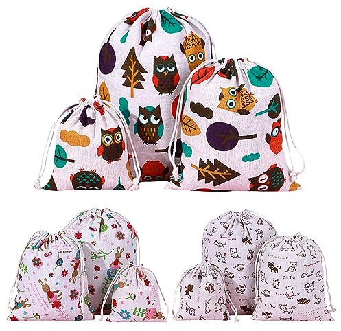 Heiqlay Sacchetto Stoffa, 9 Sacchetti con Coulisse Tela Riutilizzabili, Carino Sacca Asilo, Sacchetti in Stoffa Sacchetti Regalo Calendario per Snack Regali Matrimoni Feste Compleanni