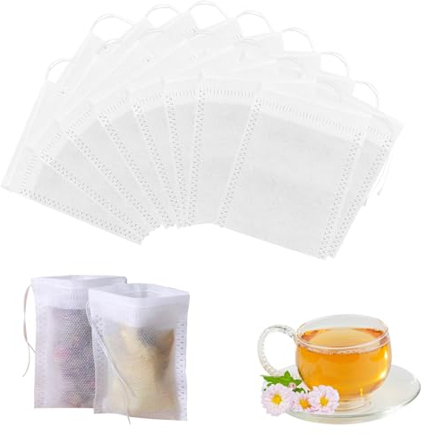 Dyzoxa 100 PCS Muslin Bags Reusable Tea Bags Mesh Bags Cotton Muslin Drawstring Bags Spice Bags for Cooking DIY Spices Storage Sachet Isolating Tea and Coffee Grounds 5 X 7 cm Mesh Bags