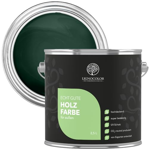 Lignocolor Holzfarbe Außen matt | wetterfeste Farbe für den Außenbereich (Moosgrün matt, 2,5L) | hochdeckend & hochbeständig