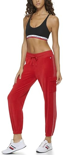 Tommy Hilfiger Women's Drawstring Waistband Velour Cargo Jogger Yoga Pants