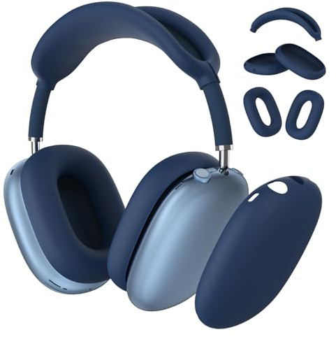 Wanme 3-i-1 fodral för Airpods Max, mjuka silikonöronkuddar skydd TPU skyddande skal huvudband skyddsfodral, reptåliga skyddsfodral hörlurstillbehör för Apple AirPods Max, marinblå
