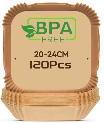 120 PCS Backpapier für Heißluftfritteuse Pergamentpapier quadratisch kompatibel mit für Cosori Philips Cecotec Russell Hobbs COSORI Tefal Ninja Tower 4 bis 8 Liter