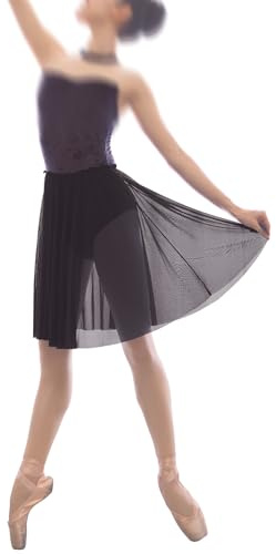 Tacherlia Mesh Ballet Skirt Women 20.5 Inches Long Practice Skirt Ruffle Elastic Waistband,Black,One Size
