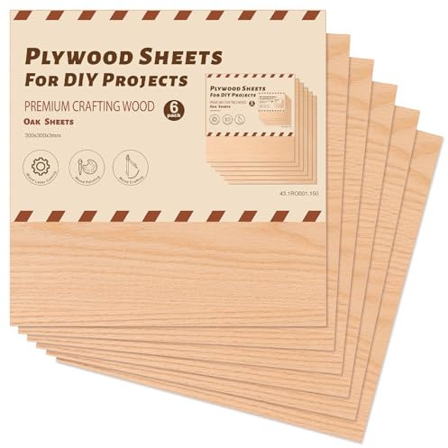 ROWOOD Hojas de madera contrachapada de roble rojo, 6 unidades, 300 x 300 x 3 mm, grabado láser, materiales de madera contrachapada para modelismo, artesanía de madera, ideal para corte por láser y