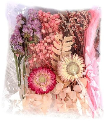 Pressed Dried Flowers,Dried Flowers for Crafts, Natural Dried Flowers Set,Pressed Flowers for Resin,Mixed Multiple Natural Flowers Leaves,for Crafts Making Floral Decors Scrapbooking DIY (Pink)