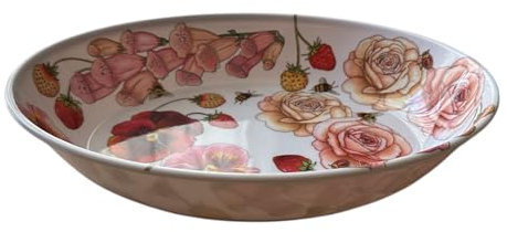 GMM Ciotola Decorativa in Melamina con Motivo Floreale, Rose e Fragole, Design Primaverile, Ciotolina da snack, Ciotola da Cucina (5X25 CM)