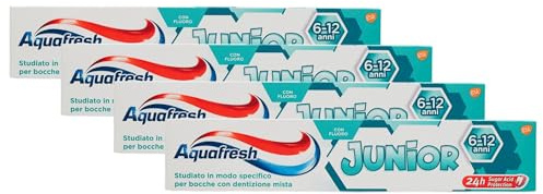 Dentifricio JUNIOR Per Bambini Dai 6 Ai 12 Anni, Gusto Menta Fresca. Aiuta a Proteggere Lo Smalto e Dalle Carie, Bassa Abrasività 75ml (4 Unità)