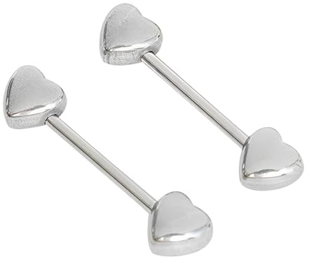 IMINI Minimalist 14G Heart Nipple Rings - Hypoallergenic Stainless Steel Nipplerings Straight Tongue Ring Body Barbell Piercing Jewellery Gift for Women BFF (Silver)