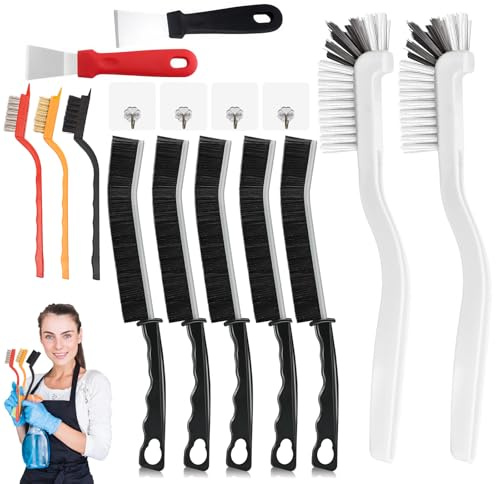 16pcs Crevice Cleaning Brush Set,Hard Bristle Grout Cleaner Grout Brush for Small Spaces to Reach,Tile Cleaning Set,Bathroom Accessory,Cleaning Tools,Cleaning Supplies for Toilet,Sink,Tile