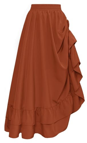 SCARLET DARKNESS Maxikjol i gotisk steampunk-stil för damer, med hög midja, dubbelskiktad medeltida kjol med dragsko, apelsin, L