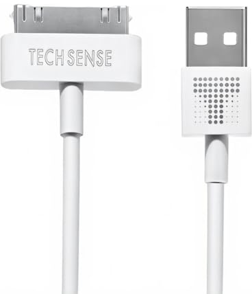 TECH SENSE 30-Pin USB Charge Cable – 2m, 1A, Charging & Data Sync for iPhone 4/4s/3G/3GS, iPad 1 2 3, iPod Touch 4/3/2/1, iPod Classic 3/2/1
