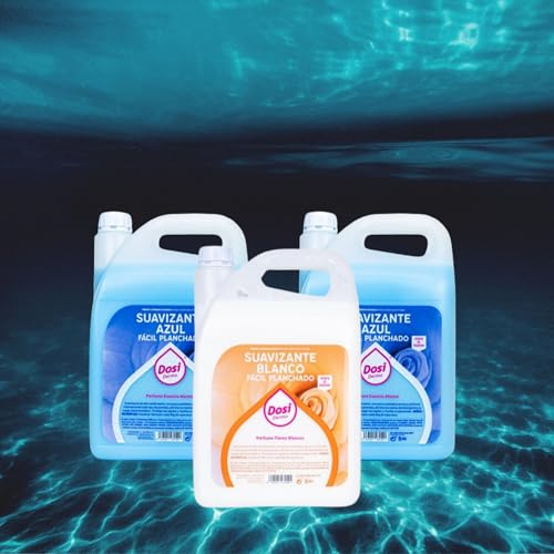 Dosidermo Suavizante Concentrado Profesional 5kg - Con Sedalina. Blanco Aroma a Romero y Azul Aroma Marino - Protector de Ropa Delicada, Antiestático y Planchado Fácil_Lote 2 Azules + 1 Blanco.