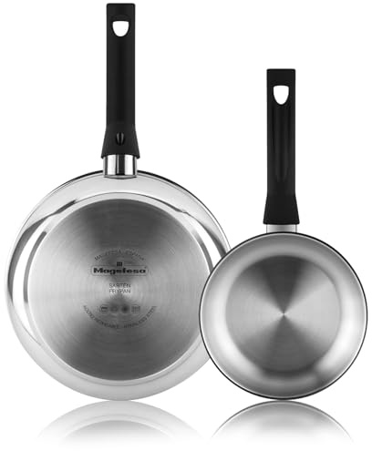 MAGEFESA Essencial Inox - Set de Sartenes 18 + 28cm, Acero Inoxidable, Sin Recubrimiento ni Antiadherente, Ecológicas, Inducción