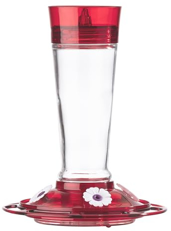 More Birds Bird Health+ Ruby Hummingbird Feeder, Glass Hummingbird Feeders for Outdoors, 4 Feeding Stations, 10 Ounces, Ruby Red