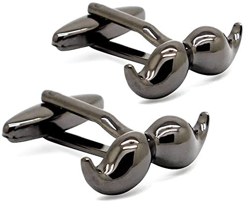HONEY BEAR Moustache Beard Cufflinks Steel for Mens Shirt Wedding Business Gift Black