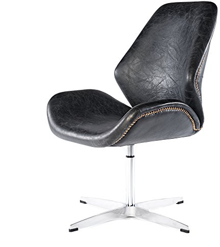 Phoenixarts Vintage Drehsessel Retro Ledersessel Schwarz Design Leder Sessel Loft Clubsessel 667