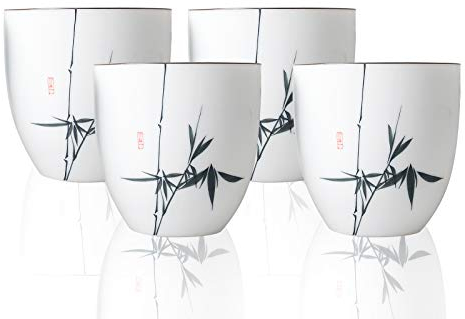 HwaGui Tasse à Thé Chinoise Faite Main pour Le Thé, Tasse en Porcelaine Blanche Saine comme Cadeau, 4 Pièces