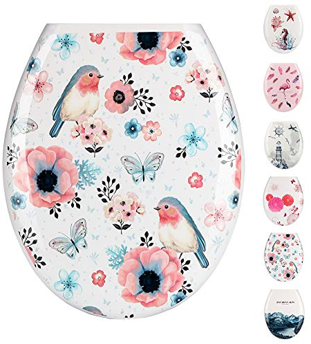 JOTOM Premium Quality Toilet Seat,Easy to Mount,Beautiful Printed Design Toilet Seats for Bathroom (Flowers and Birds)