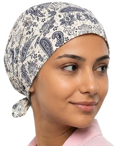 Cool4 Eté Echarpe Plage Bandana Mer Bonnet Soleil Protection solaire Bonnet Chemo Cap A04, Nature avec motif cachemire bleu, Medium