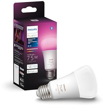 Philips Hue Smart 75W A19 LED Bulb - White and Color Ambiance Color-Changing Light - 1 Pack - 1100LM - E26 - Indoor - Control with Hue App - Works with Alexa, Google Assistant and Apple Homekit