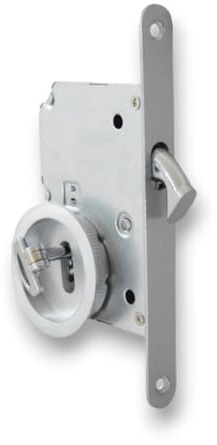 BricoShopping set MANIGLIE per PORTA interna in legno A SCOMPARSA SCORREVOLE KIT con SERRATURA ad INCASSO GANCIO chiave e nottolino cieca rotonda bocchetta Cromo Sat (Tondo C/Chiave, Cromo Satinato)