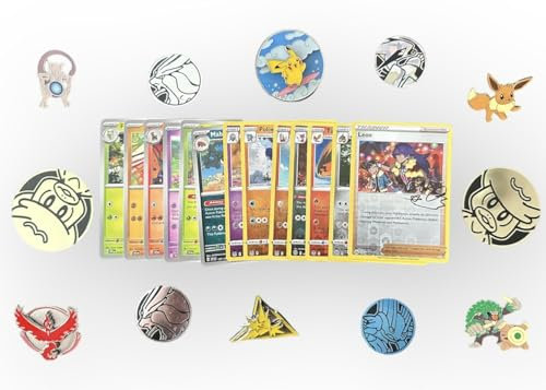 50 Assorted Pokemon Card Pack Lot This Comes with Foils Rares Random Pokemon Pin and Pokemon Collectible Coin
