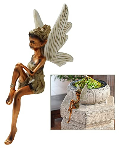 Molyorch Estatua de Hada Sentada Jardín, Figura Hada Alas Sentada, Hadas Duendes Decoracion, para Escultura Decoración Hogar, Adorno Personaje Jardín (Marrón)