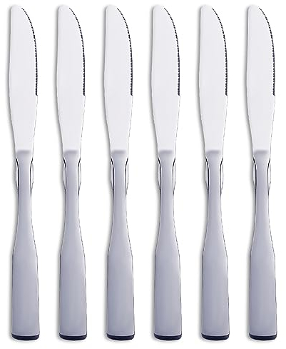 FULLYWARE Coltelli da tavola, in acciaio inossidabile da 8,7 pollici, coltelli da tavola robusti in metallo argentato, set di posate in metallo, 6 pezzi